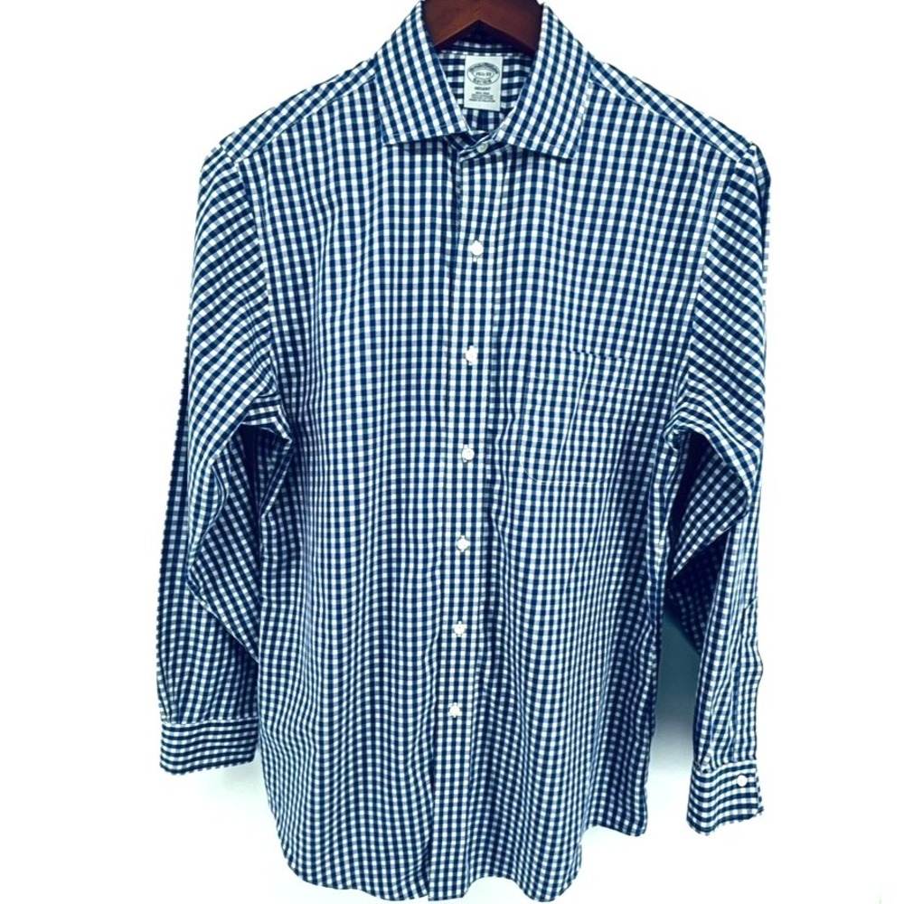 Brooks Brothers Regent Gingham Shirt 15.5 33 Blue Check Supima Cotton Classic